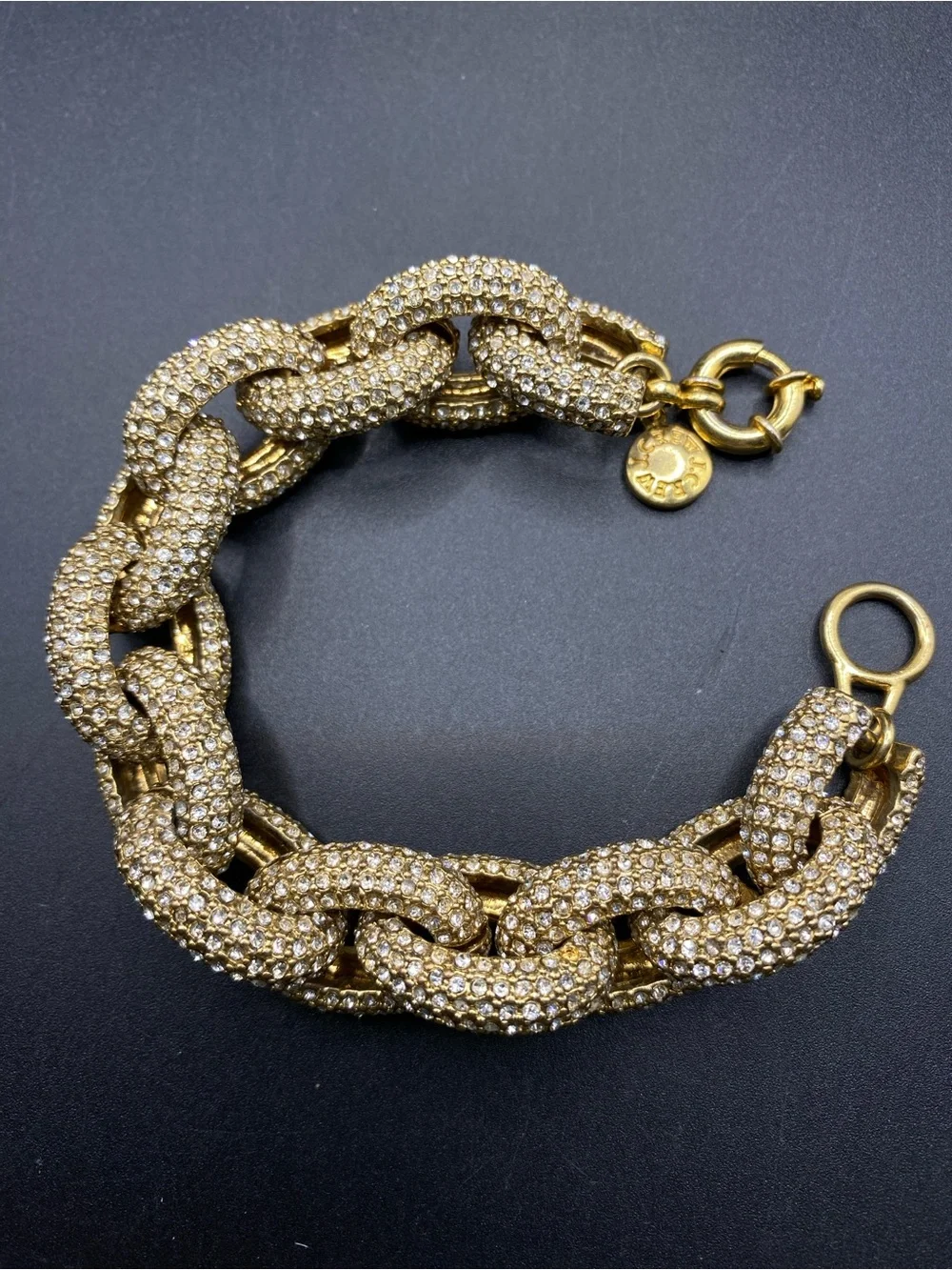 J.CREW Gild Tone Pave Crystal Link Bracelet Oversized Chunky Links